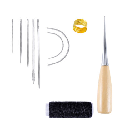 Leather Sewing Needles Thread Thimble Shoe Repair Tool Stitching Awl Needle Set