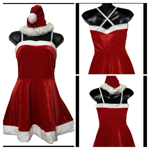 Avidlove Weihnachten trägerloses Minikleid/Weihnachtsmannmütze rot Velours Frau SMALL