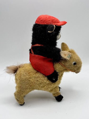 ¡FUNCIONA!  Juguete de cuerda peludo de panda de colección ALPS Jock-O-Panda burro montado Japón - Imagen 4 de 9