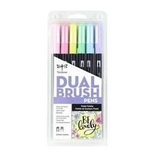 Tombow 56213 Dual Brush Pen Art Markers Pastel 6-Pack. Blendable Brush and Fi...