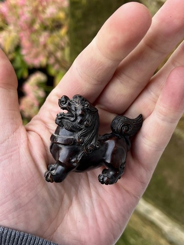 Antique Japanese Meiji Carved Wood Netsuke Okimono 19th Century Signed Lion Dog - Picture 11 of 12