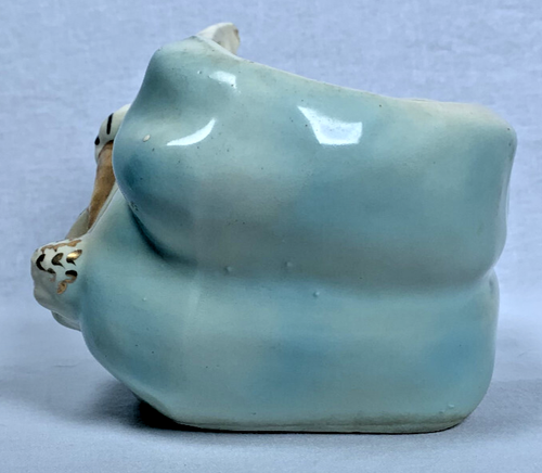 Vintage 6” Ceramic Stork Deliverying Baby Boy Nursery Planter Blue w/ Gold Trim - Picture 2 of 7