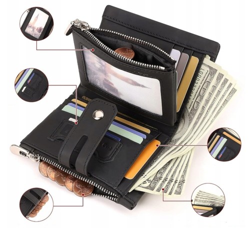 Men's wallet genuine leather wallet with RFID protection wallet purse - Picture 6 of 25