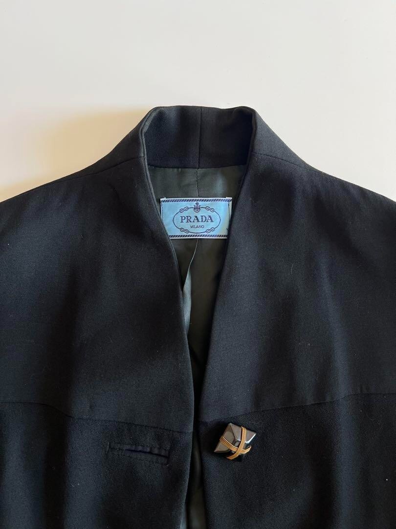 ジャケット・アウター FW1989 PRADA WOMEN JACKET PRADA FW1989 Raglan Sleeves Wool Jacket Size:XL Black