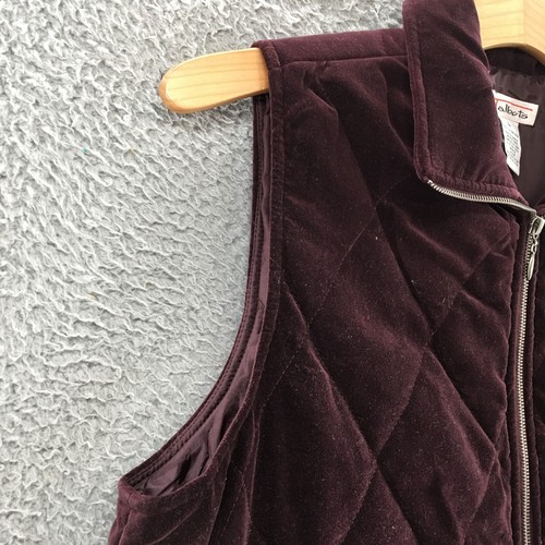 Talbots Puffer Vest Women L Purple Cotton Quilted Collared Sleeveless Zip Pocket - Picture 4 of 17