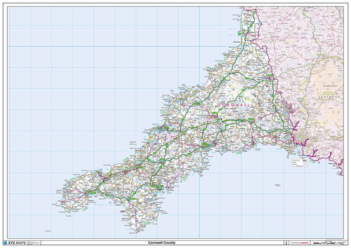 Cornwall Ceremonial County Map, County Map of Cornwall, Poster of Cornwall - Picture 1 of 5