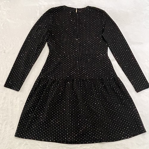 Michael Kors Black Sparkle Party Dress Size L Drop Waist Long Sleeve Fit Flare - Picture 21 of 24