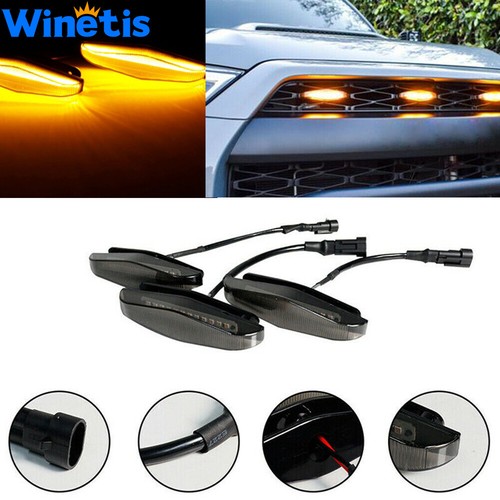 3Pcs For 2014-up Toyota 4Runner Smoked Amber LED Front Grille DRL Running Lights - Picture 1 of 10