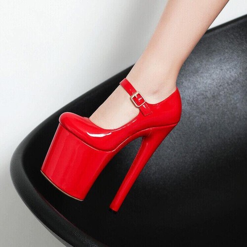 Zapatos de baile para mujer con punta redonda y correa en el tobillo plataforma tacón súper alto