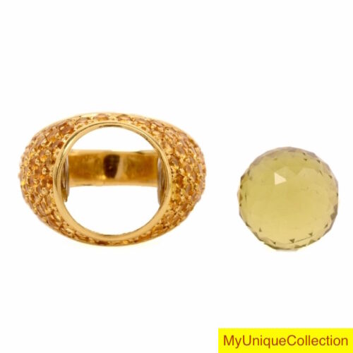 18k Yellow Gold Citrine Dome Italian Prana Gioia Ring 13.4 Grams 6 3/4" - Picture 3 of 12