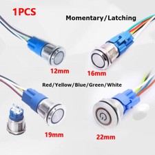 12/16/19/22mm Metal Pushbutton Switch Waterproof LED Ring Light 3-220V+Connector