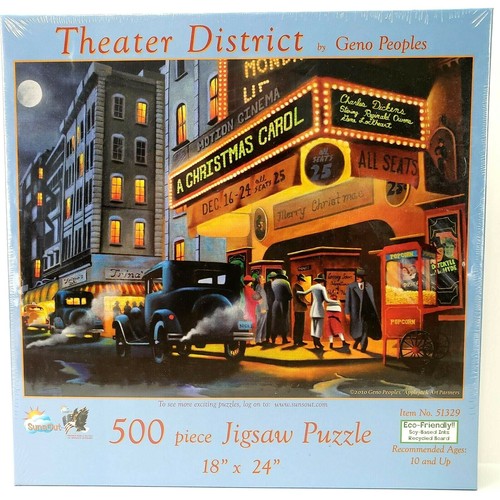 Puzzle Sunsout Theater District 500 pezzi di Geno Peoples nuovo e sigillato  - Foto 1 di 7