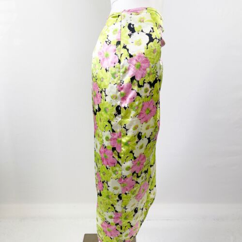 WAYF Lime Green Floral Wrap Skirt Midi Size M Tropical Casual Beach Summer New - Picture 5 of 9