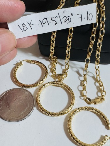 18K 750 Fine Real Gold 19.5”/20” long Hoop Loop Earring & Necklace 3.5mm 7.1g - Picture 22 of 24
