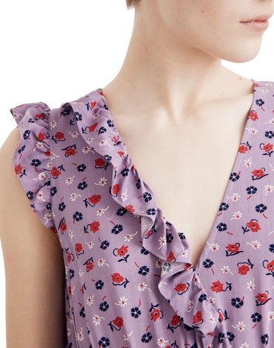 MADEWELL Dress Faux Wrap Maxi Floral Purple Red Blue Ruffle Flutter Sleeve Sz 2 - Picture 13 of 13