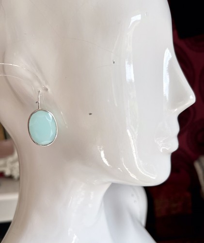 NWT STERLING SILVER 925 AQUA BLUE CHALCEDONY EARRINGS PIERCED EARS - DROP 4cm - Picture 3 of 10