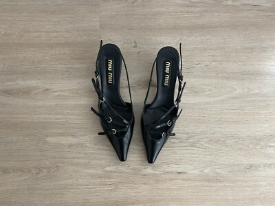 【送料&関税込】Miu Miu Brushed Leather Slingbacks With Buck Black Brushed Leather Slingbacks With Buckles | Miu Miu