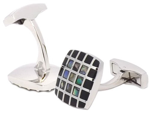 Abalone Shell & Black Onyx Checked Square Mens Wedding Gift by CUFFLINKS DIRECT - Picture 7 of 11