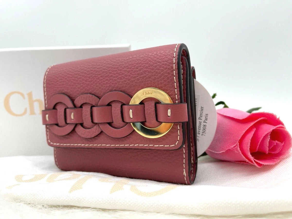 AUTH NWT Chloe Small Darryl Woven Ring Tri Fold Coin Wallet In Faded Rose