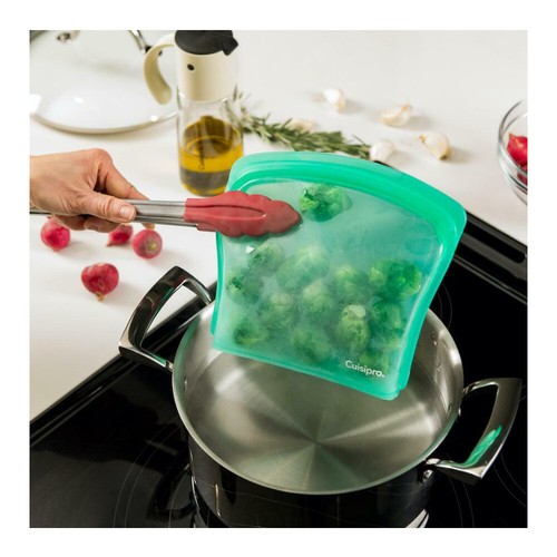 Bolsa reutilizable de silicona sin costuras Cuisipro verde 8 x 7 pulgadas 27 fl oz paquete de 2 - Imagen 5 de 12