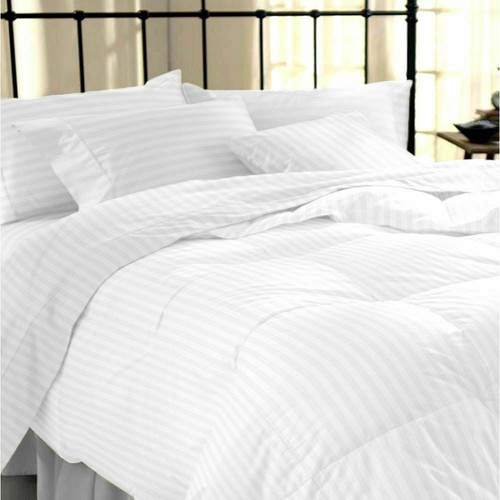 Copripiumone e federa 100% cotone egiziano a righe 400 TC set biancheria da letto tutte le dimensioni - Foto 5 di 12