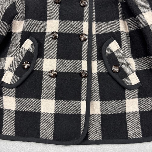 WoolRich Coat Womens L Hooded Wool Blend Black White Buffalo Check Wood Buttons - Picture 2 of 15