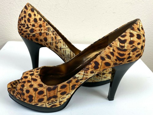 NINE WEST Platform Pump 7M Cheetah Yellow NWDANEE High Heel Peep Toe Summer - Picture 2 of 11