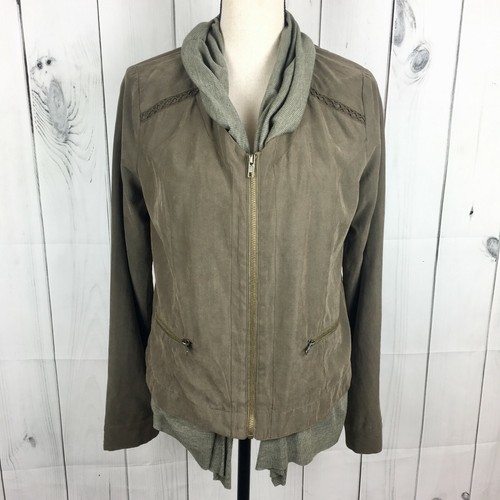 Mystree Olive Green Jacket Womens Ribbed Ruffle Lightweight Zip Up Size Medium - Picture 9 of 9