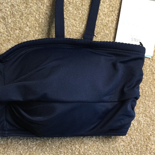 M&S Size 12 Bandeau Bikini Top Bra Wrap Padded Navy Blue StayNew Chlorine Resist - Picture 6 of 9