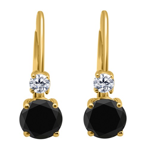 0.75 Carat Natural Black& White Diamond Leverback Earrings for Women in 14K Gold - Picture 9 of 29