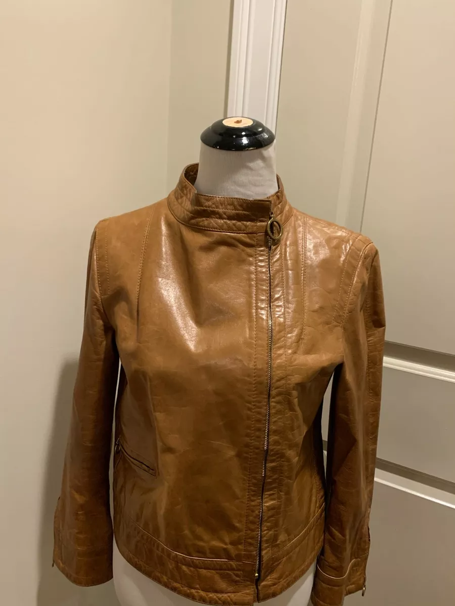 MARC JACOBS Brown Waxed Leather Jacket SZ 8 Made in USA | eBay