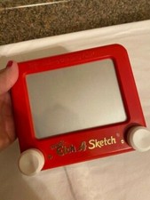 Vintage travel Etch a Sketch red in color 6x5" works 