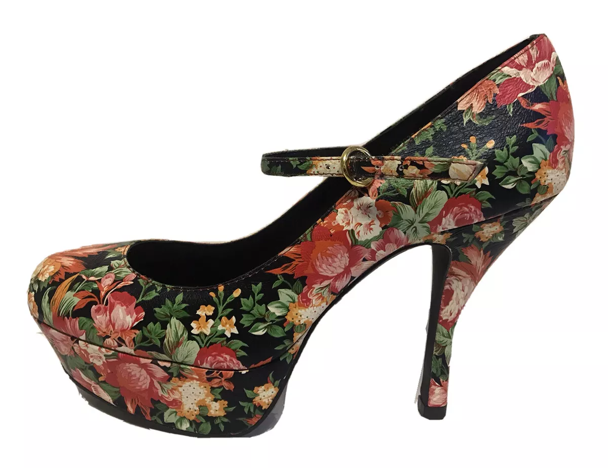 OFFICE RETRO BLACK LEATHER FLORAL PLATFORM PARTY COURT SHOES UK 5 EU 38  BNIB | eBay