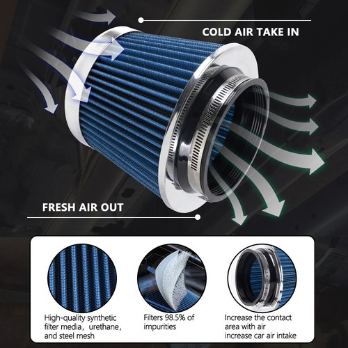 High Flow Inlet Dry Air Filter Cold Air Intake Cone Replacement Blue 3"/3.5"/4" - Picture 6 of 8