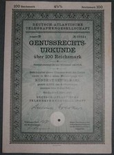 Deutsch-Atlantische Telegraphengesellschaft 1926 Genussrucht 100 RM