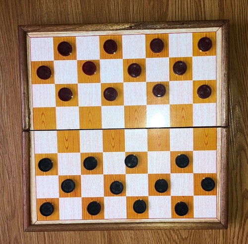 Vintage Magnetic Checkers / Backgammon Wooden Compact Travel Game Board Set - Picture 6 of 11