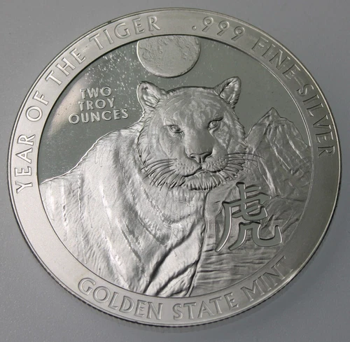 Year of the Tiger fine bullion Chinese Zodiac 2 oz .999 silver BU in Capsule