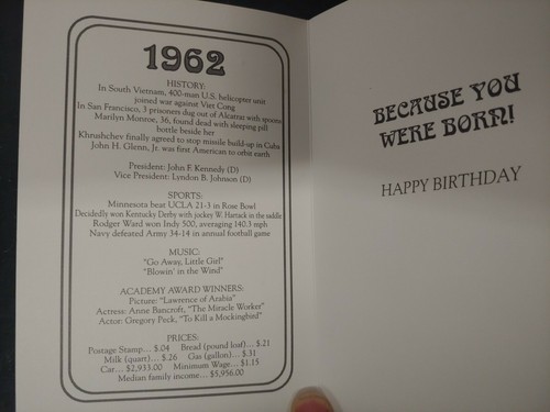  Kalan 1962 Was A very good year birthday card made in usa - Picture 3 of 3