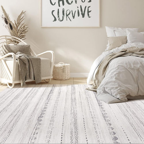 6X9 Area Rugs Living Room: Washable Boho Large Neutral Soft Farmhouse Rug Stain - Picture 6 of 9