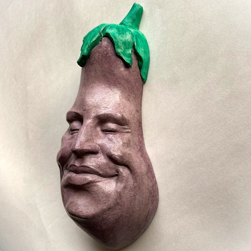 Süße Aubergine, Gemüse Wandskulptur für Lebensmittel Kunst Sammler, signierte Kunst - Bild 7 von 12