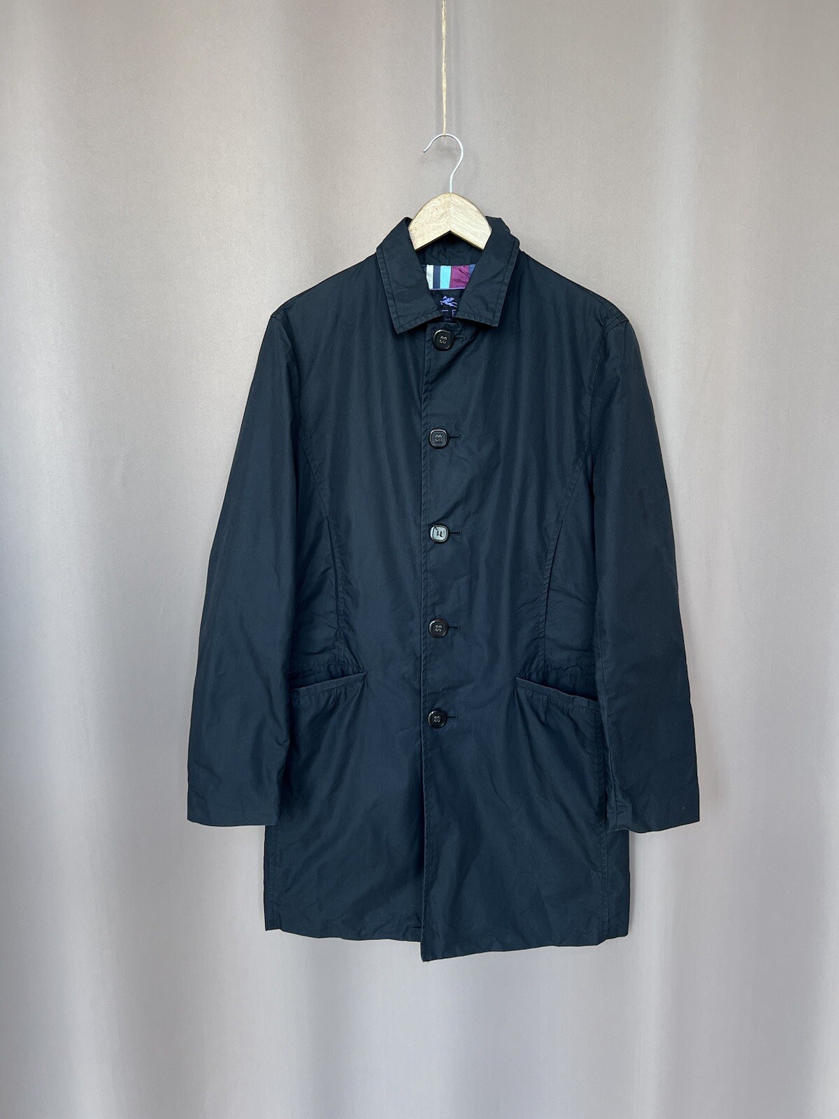 Etro Milano Trench Coat Mens Size 46 or S/M Vintage Button Jacket Made in Italy