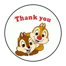 30 CHIP AND DALE THANK YOU STICKERS ENVELOPE SEALS LABELS 1.5" ROUND CUSTOM