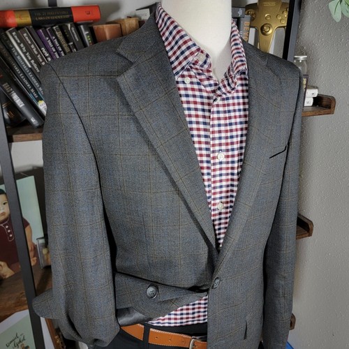 Joseph Feiss International Mens Sport Coat Blazer Two Button Gray Plaid Wool 38L - Picture 10 of 20