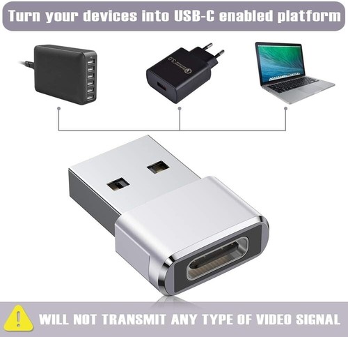 3x USB-A auf USB-C Adapter Ladeadapter Datenübertragung Stecker Konverter Silber - Bild 4 von 7