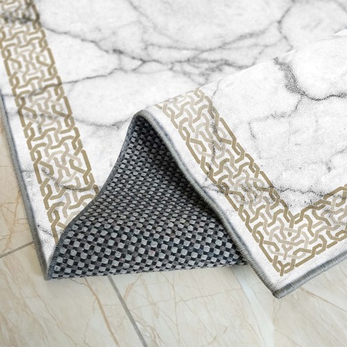 Gold With White Area Rug, Circle Marble Desing, Gold Striped Bordered, Bohemian - Picture 2 of 4