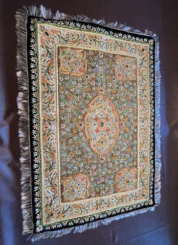 Royal Zardozi Jewel Wall Art W/Precious Stones Hand Made 45” Mosaic Tapestry