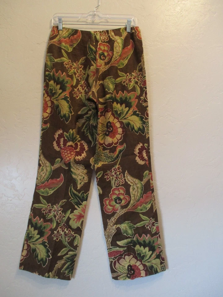 Pantalones Ralph Lauren Mujer Talla 6 100% Lino Floral Marrón Hecho en EE. UU. Foto 2 de 4