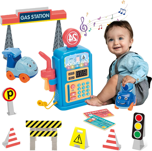 Toddler Toys Car for 2 3 4 Year Old Boys, Music Gas Station Toy Pretend Play Car