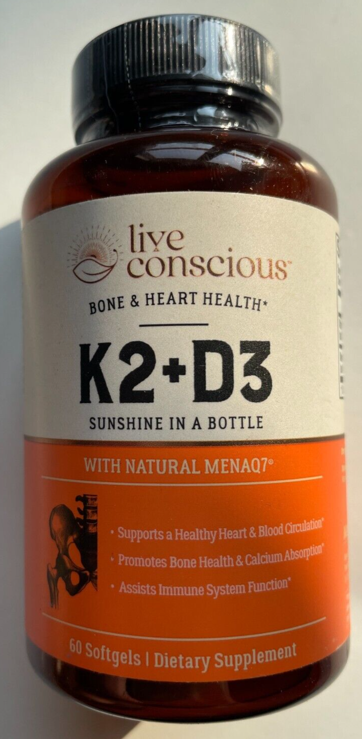 Live Conscious Vitamin K2 MK7 with D3 Supplement by Livewell Bone