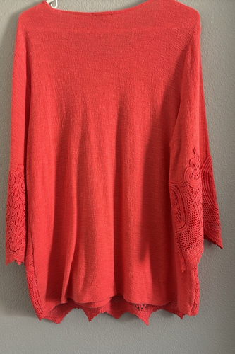 Adrianna Papell orangefarbene Damenbluse mit Häkelverzierung und Ärmeln Größe Large - Bild 7 von 8